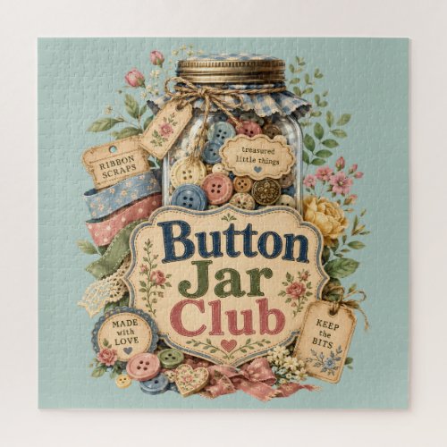 Button Jar Club Cottagecore Sewing Collage Jigsaw Puzzle