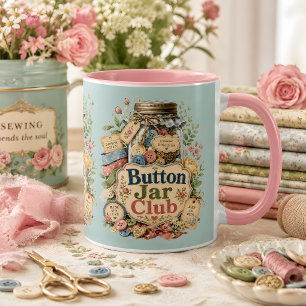 Button Jar Club Cottagecore Sewing Collage Mug