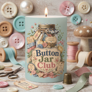 Button Jar Club Cottagecore Sewing Collage Pillar Candle