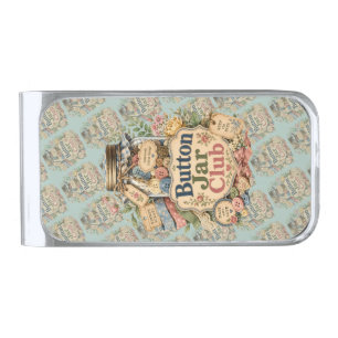 Button Jar Club Cottagecore Sewing Collage Silver Finish Money Clip