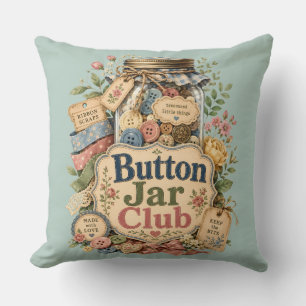 Button Jar Club Cottagecore Sewing Collage Throw Pillow
