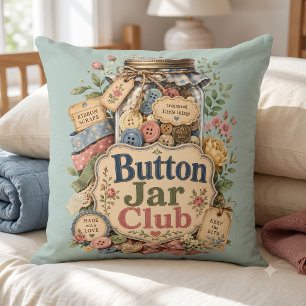 Button Jar Club Cottagecore Sewing Collage Throw Pillow