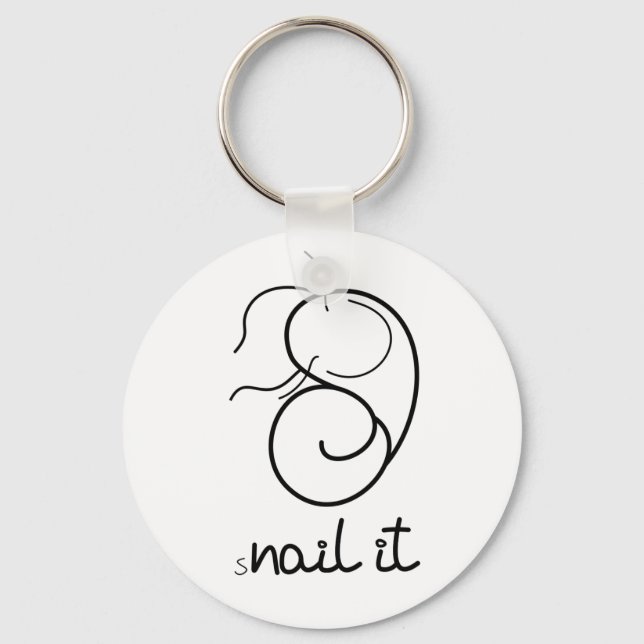 Button Key Ring. CUTE FUNNY SNAIL. Nail it Keychain (Front)