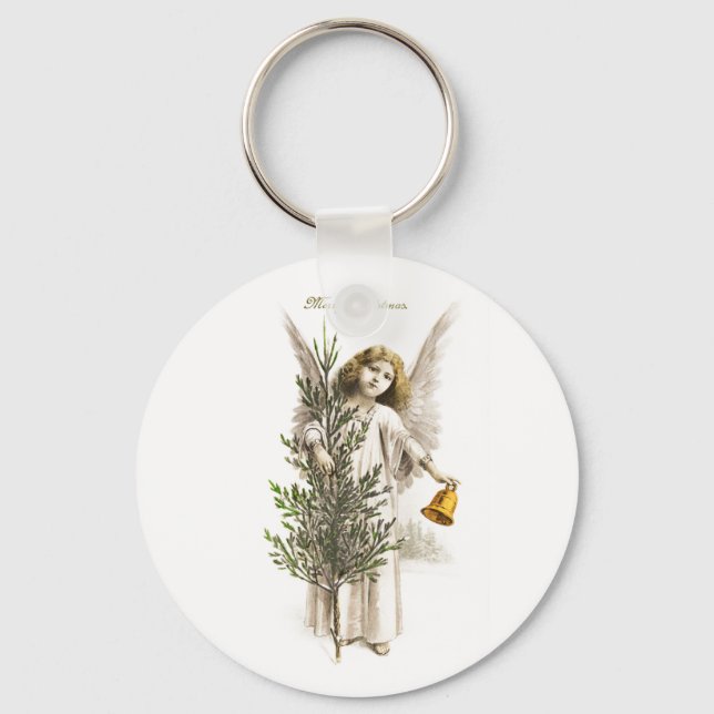 BUTTON KEYCHAIN : VINTAGE CHRISTMAS ANGEL (Front)