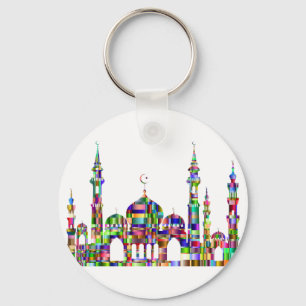 Button Keychain w/colorful prism mosque design