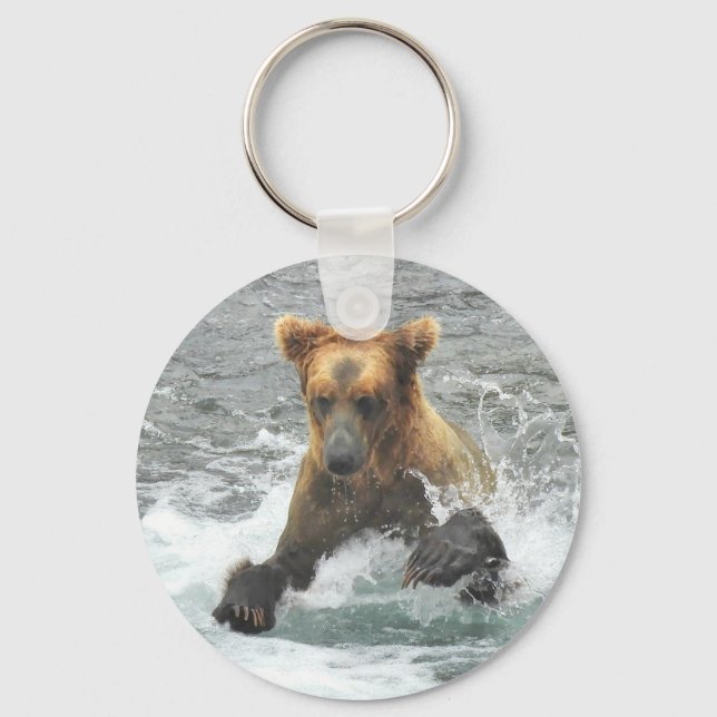 Button Keychain w/ grizzly bear (Front)