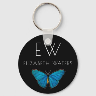 BUTTON KEYRNG : BLUE BUTTERFLY KEYCHAIN