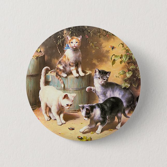 Button: "Kittens Playing with Beetles" Button (Front)