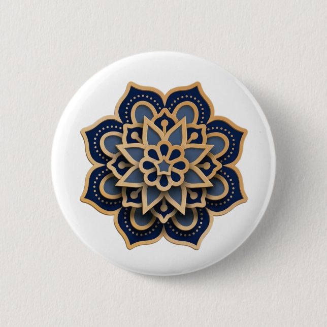 Button-Mandala Design Sewing Button - Navy Blue &  (Front)