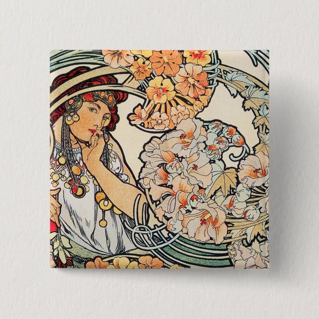 Button:  Mucha - Language of Flowers Pinback Button (Front)