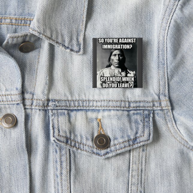 Button, Native American on Immigration Pinback But Button (In Situ)