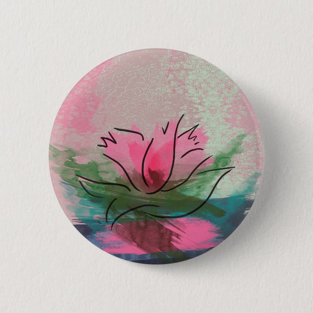 Button, Pink Flower Painting Button (Front)