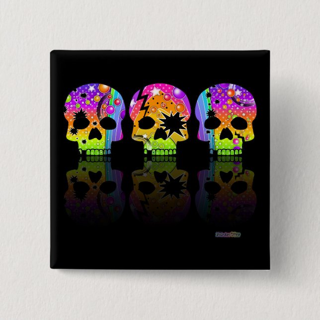 BUTTON - POP ART SKULLS (Front)
