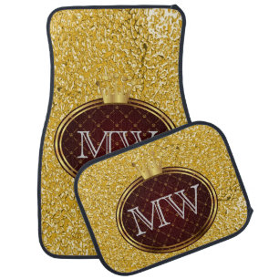 Button RETRO GOLD CROWNS + your monogram Car Mat