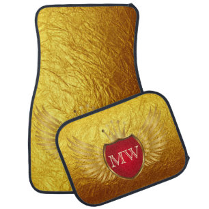 Button RETRO GOLD WINGS + your monogram Car Mat