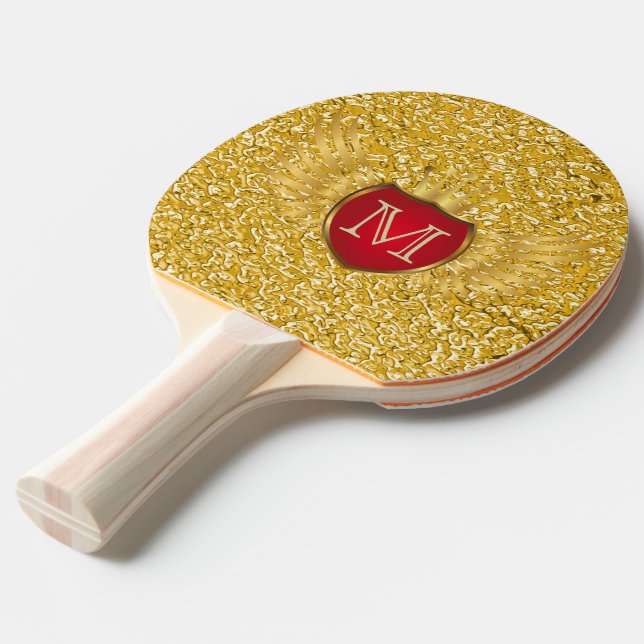 Button RETRO GOLD WINGS + your monogram Ping-Pong Paddle (Front Angle)