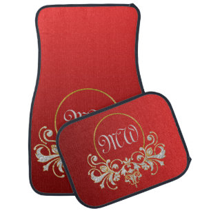Button RETRO ORNAMENT + your monogram Car Mat