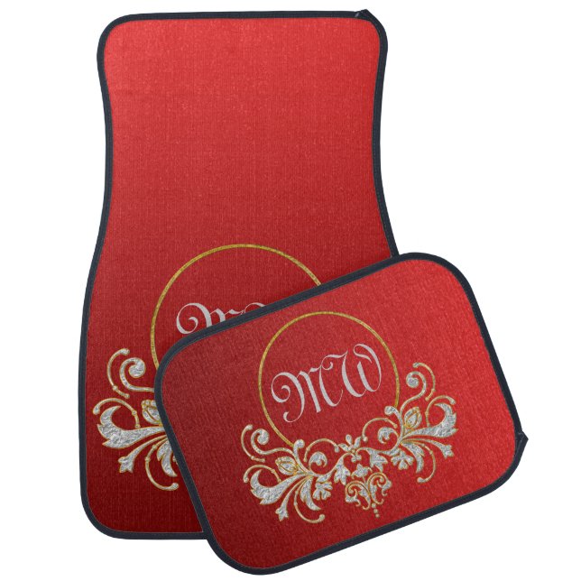 Button RETRO ORNAMENT + your monogram Car Mat (Set)