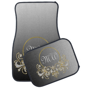 Button RETRO ORNAMENT + your monogram Car Mat