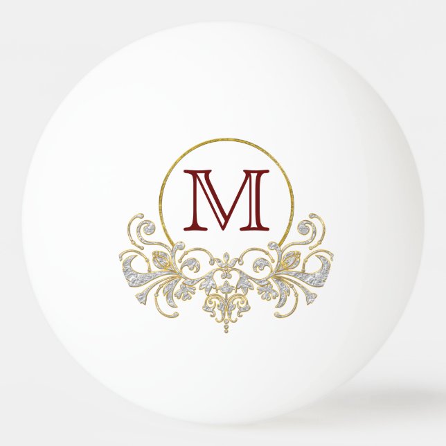 Button RETRO ORNAMENT + your monogram Ping-Pong Ball (Back)