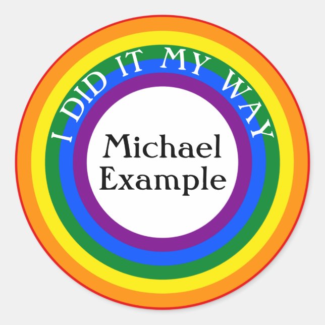 Button RINGS rainbow 1 + your backgr. & Text Classic Round Sticker (Front)