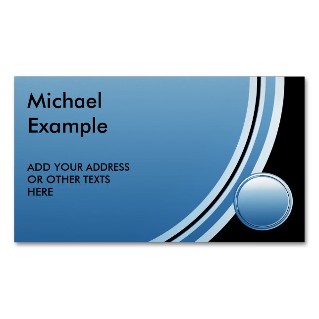 Button round blue gradients + your backg. & text magnetic business card (Front)