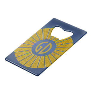 BUTTON ROUND RAYS gold + your monogram Credit Card Bottle Opener
