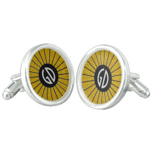 BUTTON ROUND RAYS gold + your monogram Cufflinks