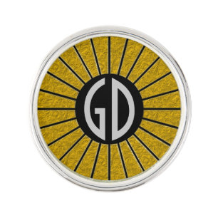 BUTTON ROUND RAYS gold + your monogram Lapel Pin
