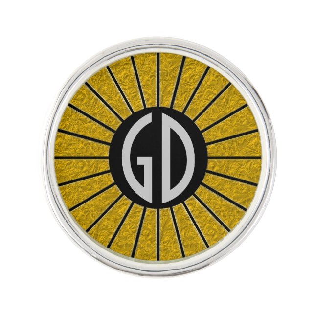 BUTTON ROUND RAYS gold + your monogram Lapel Pin (Front)