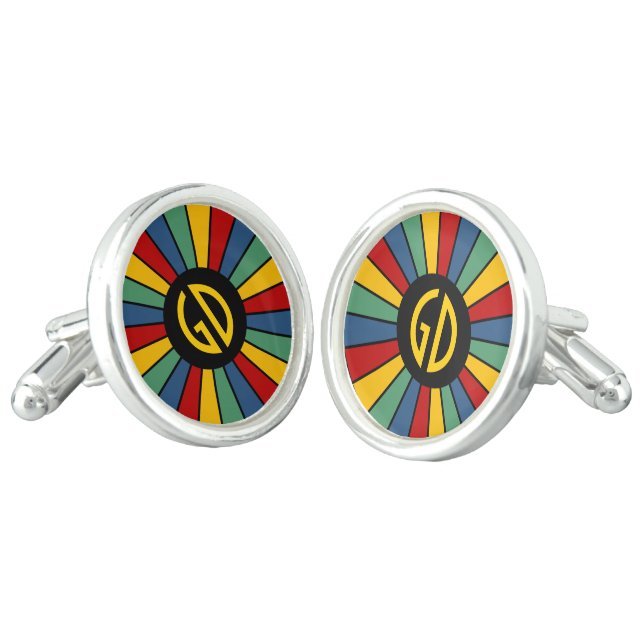 BUTTON ROUND RAYS I + your monogram Cufflinks (Angled)