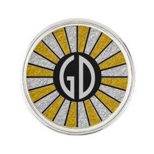 BUTTON ROUND RAYS silver gold + your monogram Lapel Pin