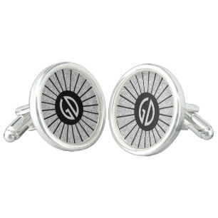 BUTTON ROUND RAYS silver + your monogram Cufflinks