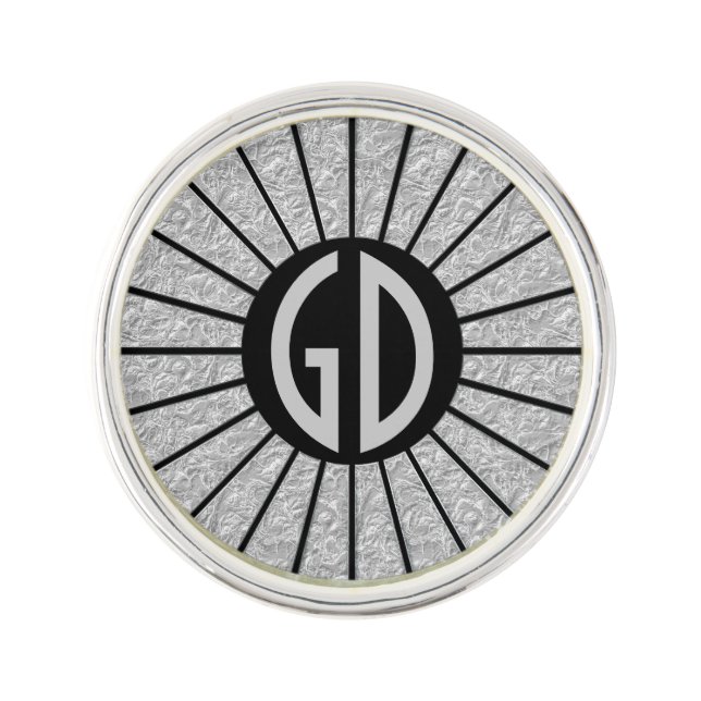BUTTON ROUND RAYS silver + your monogram Pin (Front)
