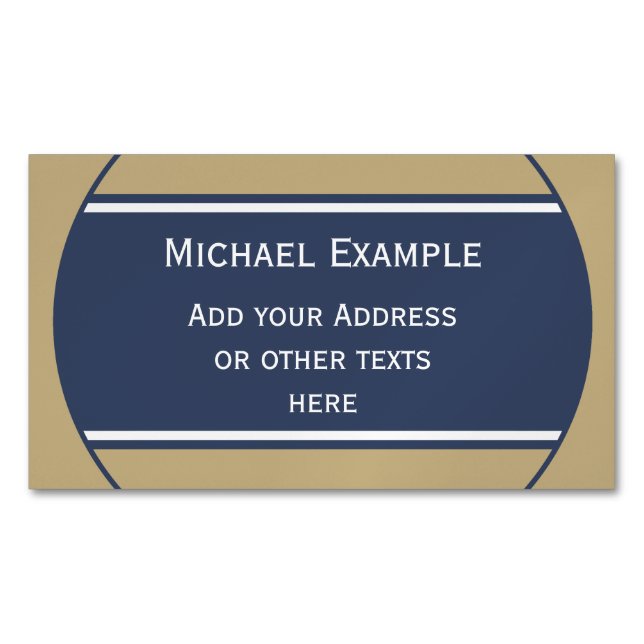 BUTTON ROUND stripes blue beige grey + your text Magnetic Business Card (Front)