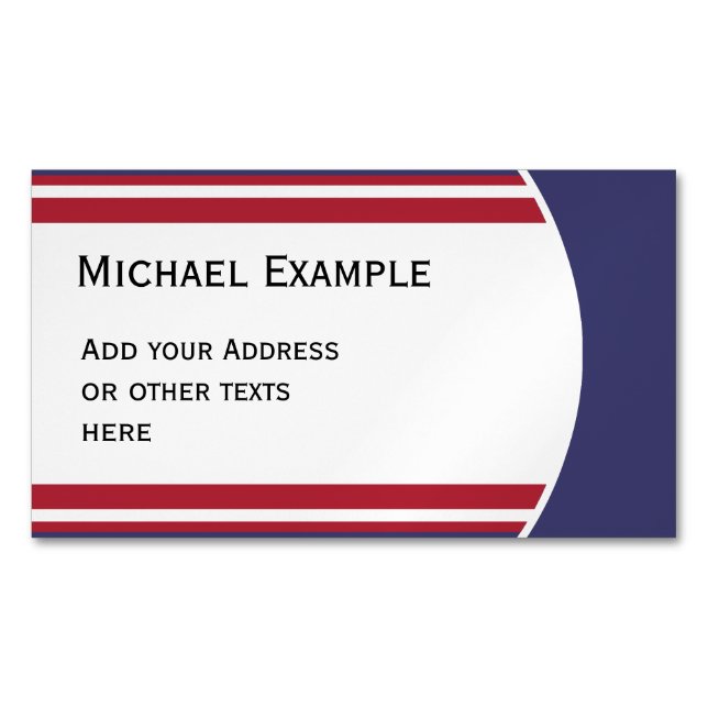 BUTTON ROUND stripes blue red white + your text Business Card Magnet (Front)