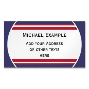 BUTTON ROUND stripes blue red white + your text Business Card Magnet