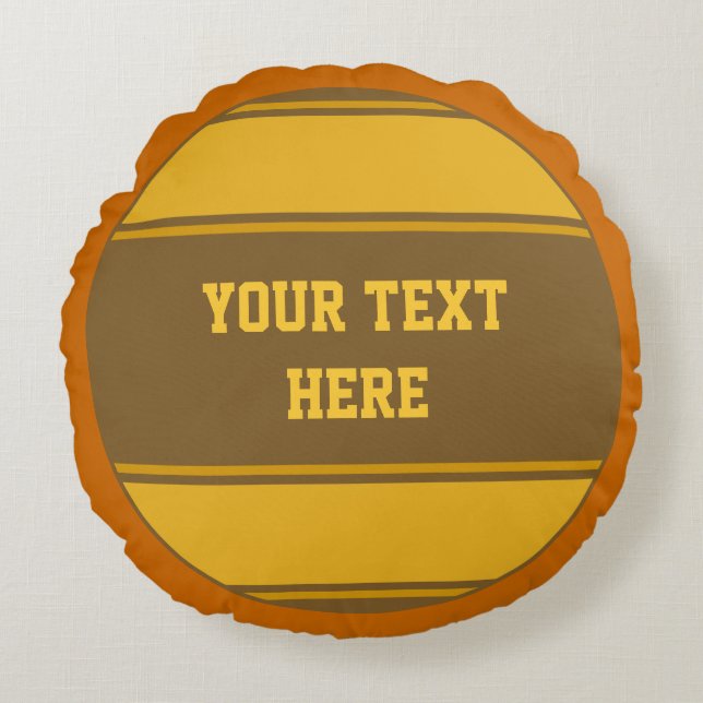 BUTTON ROUND stripes dark yellow + your text Pillow (Front)