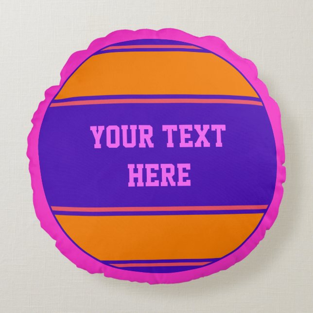 BUTTON ROUND stripes orange violet + your idea Pillow (Front)