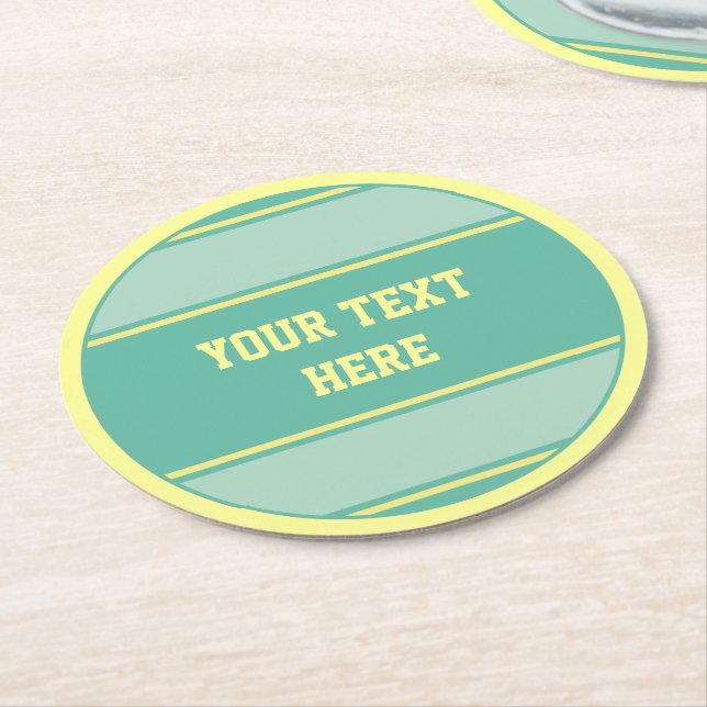 BUTTON ROUND stripes pas. green yellow + your idea Paper Coaster (Angled)