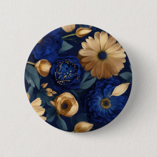 Button."Royal Indigo Florals: Luxurious Dark Blue Button