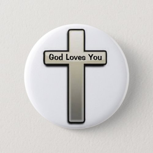 Button Silver Cross God Loves You