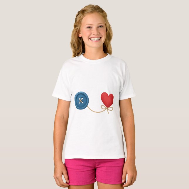  Button & Thread of Love – Cute Heart Design T-Shirt (Front Full)