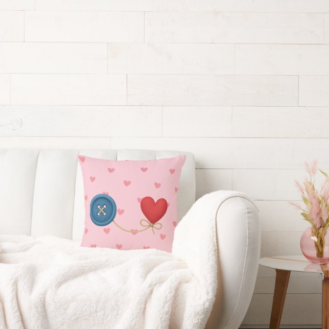  Button & Thread of Love – Cute Heart Design Throw Pillow (Couch)