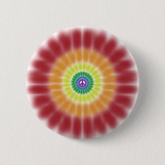 Button, Tie Dye Peace Sign Rainbow Explosion Button (Front)