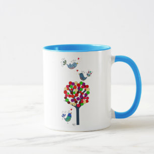 Button Tree and Birds Blue Mug