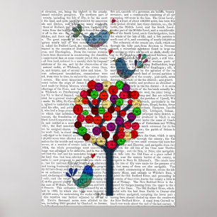 Button Tree and Birds Blue Poster