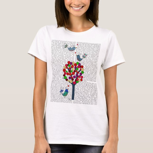Button Tree and Birds Blue T-Shirt (Front)