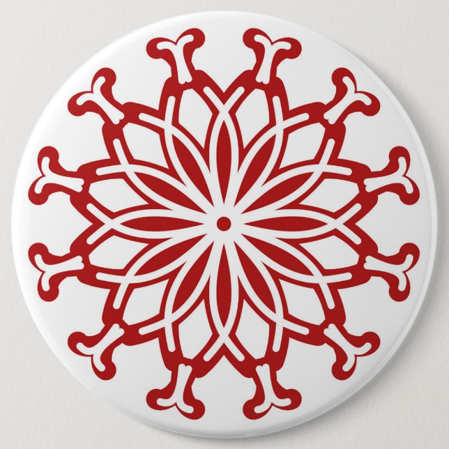 Button, White background Red floral design  Button (Front)