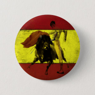 Button with Bullfight on Dirty Spanish Flag
